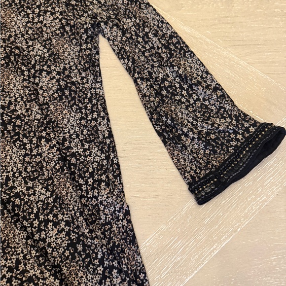 Boho Black Tan and White Midi Dress Beaded Accents - Picture 3 of 8